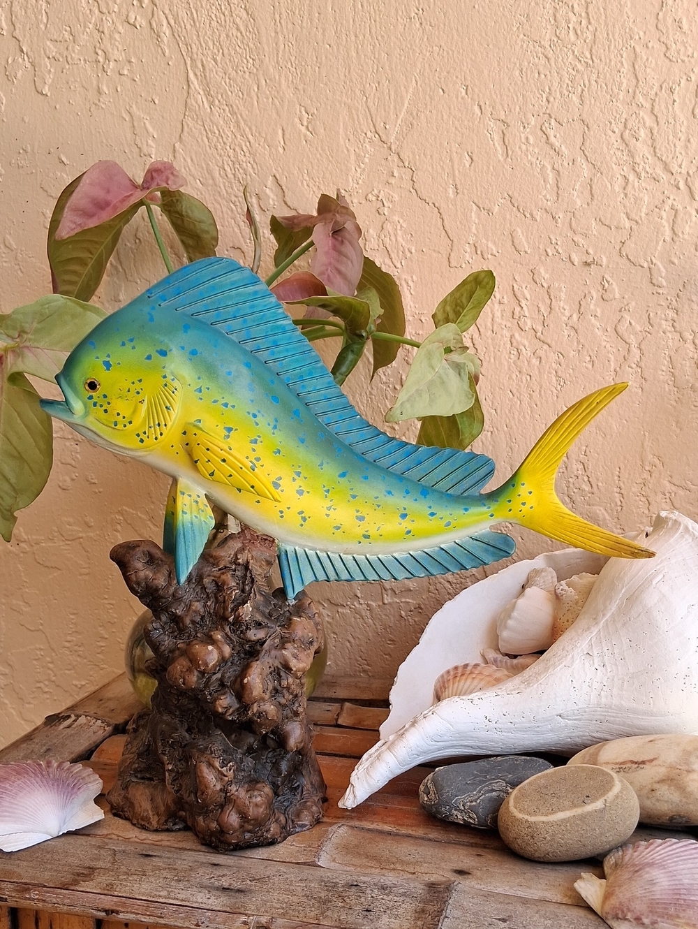 Vintage Hand Carved/Painted Mahi-Mahi Fish Sculpture. Blue & Yellow. Beautiful!!